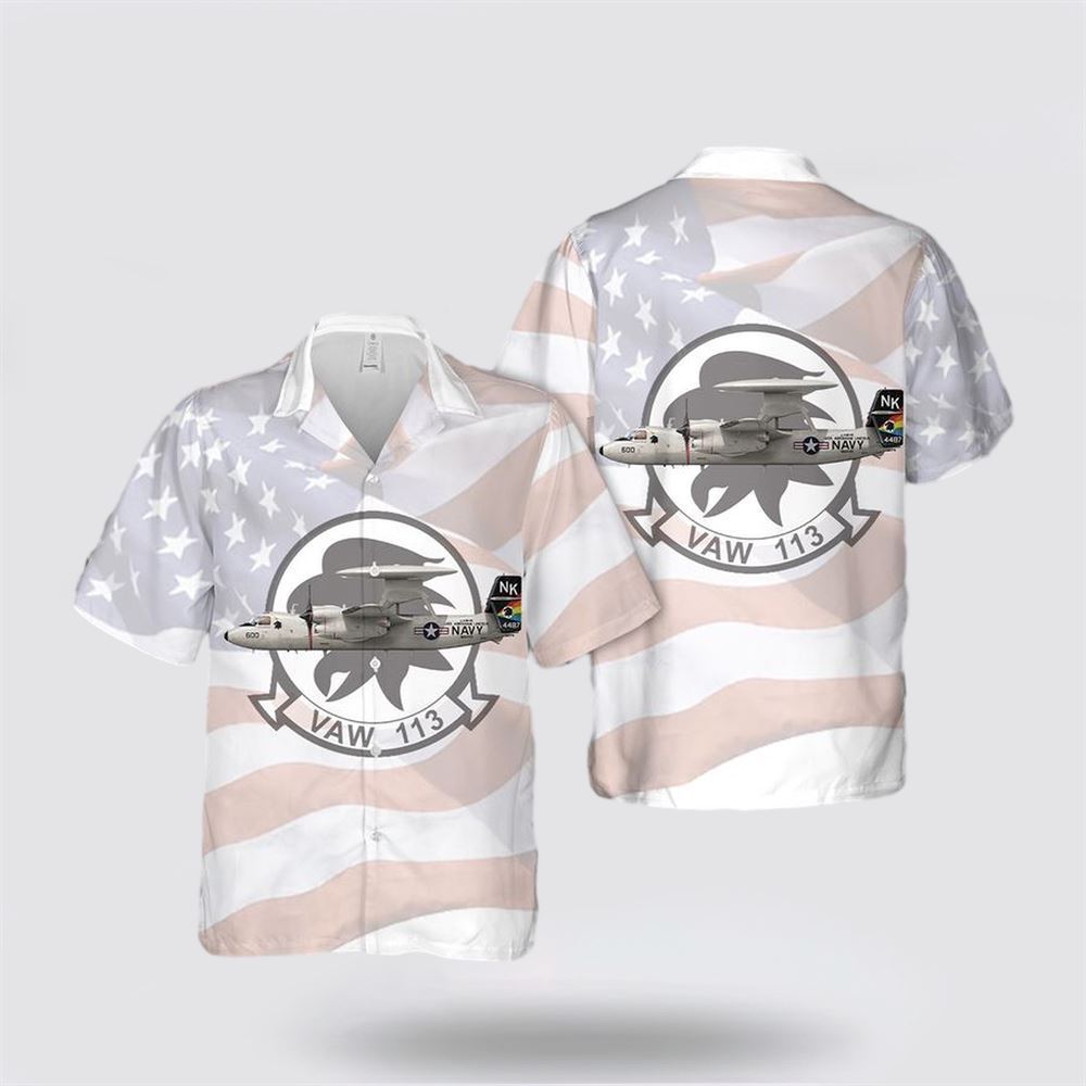 US Navy VAW-113 Black Eagles E-2C Hawaiian Shirt - Beachwear Gift For Military Personnel