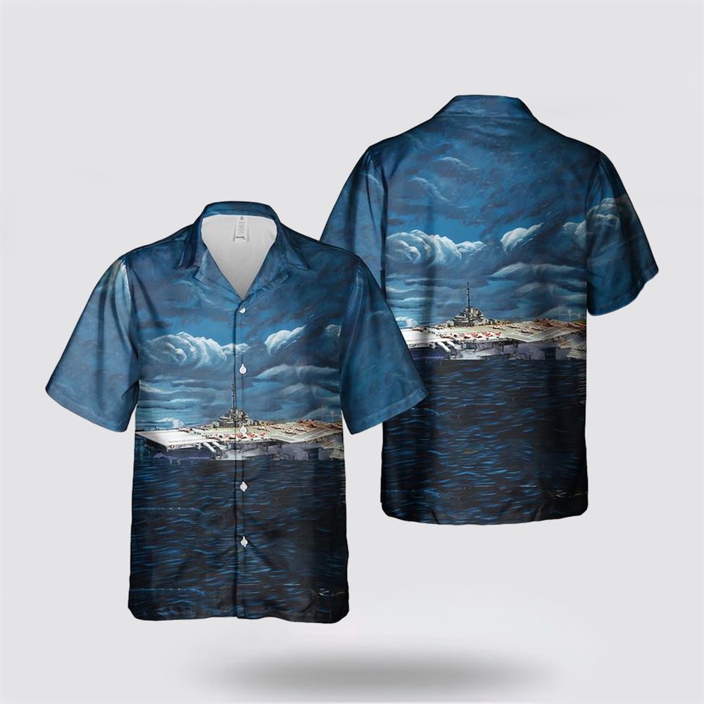 US Navy, WWII, USS Antietam (CV-36) Hawaiian Shirt - Beachwear Gifts For Navy Military Personnel