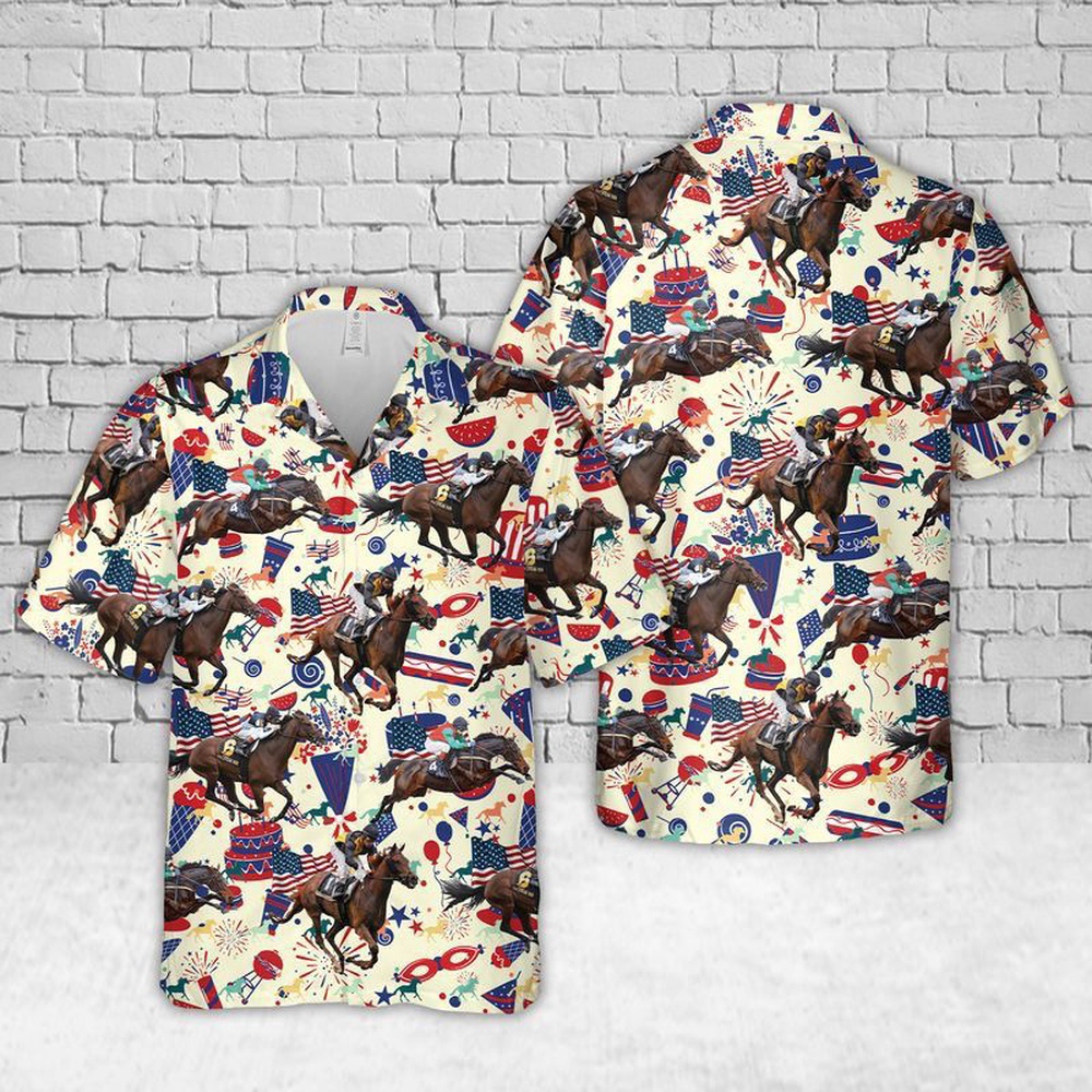Us Thoroughbred Horse Racing Hawaiian Shirt, 4th Of July Hawaiian Shirt, 4th Of July Shirt