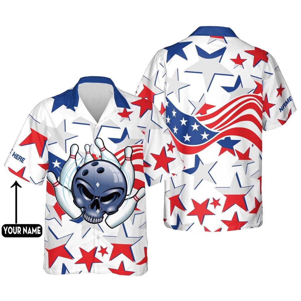 USA Bowling Flag Hawaiian Shirt Unisex, Custom Bowling Shirt, Custom Team Bowling Hawaiian Shirt