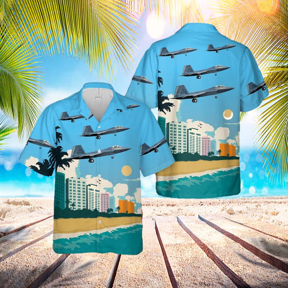 Usaf 43d Fighter Squadron Lockheed Martin Block 10 F-22a Raptor Hawaiian Shirt - Beachwear For Men - Best Hawaiian Shirts