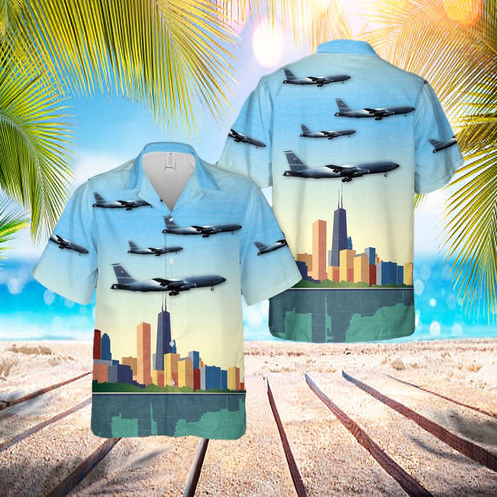 Usaf Illinois Air National Guard 126th Air Refueling Wing Kc-135e Hawaiian Shirt - Beachwear For Men - Best Hawaiian Shirts