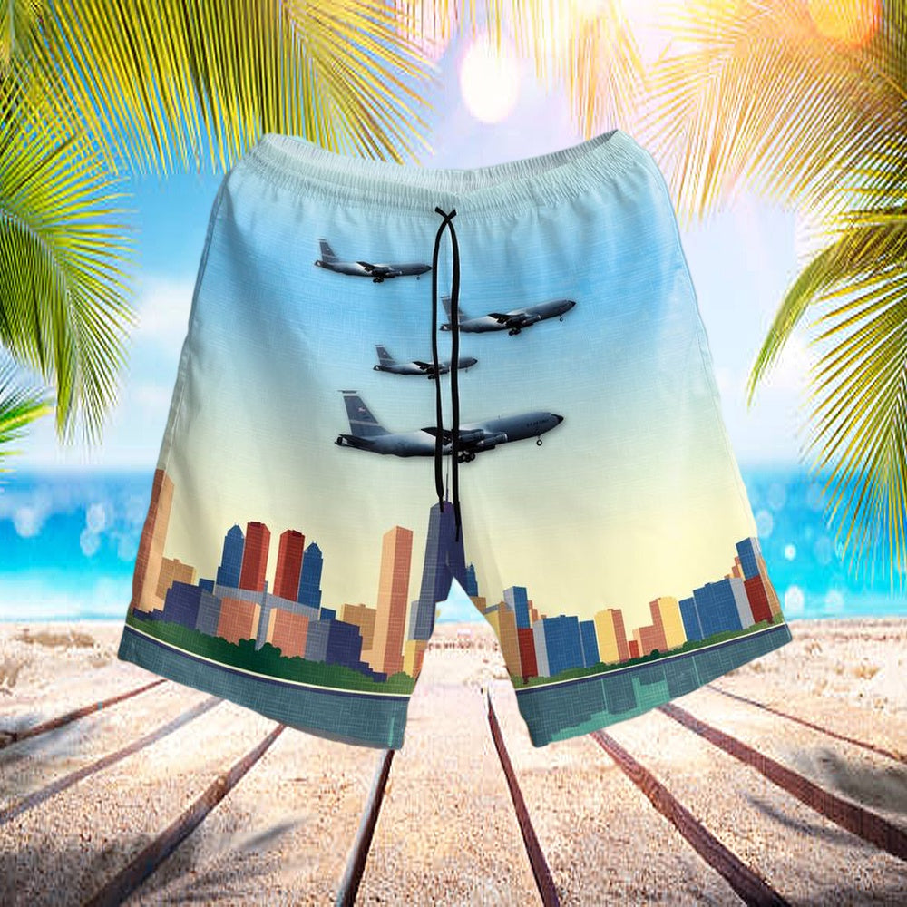Usaf Illinois Air National Guard 126th Air Refueling Wing Kc-135e Hawaiian Short - Beachwear For Men - Best Hawaiian Shirts