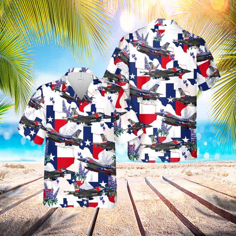 Usaf Texas Air National Guard 182d Fighter Squadron F-16 Fighting Falcon Hawaiian Shirt - Beachwear For Men - Best Hawaiian Shirts
