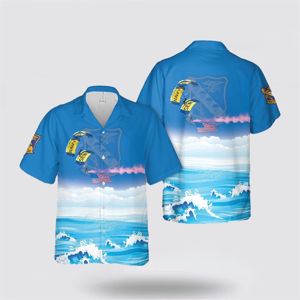 USN Navy Seals Parachute Team Leap Frogs Hawaiian Shirt - Beachwear Gifts For Navy Military Personnel