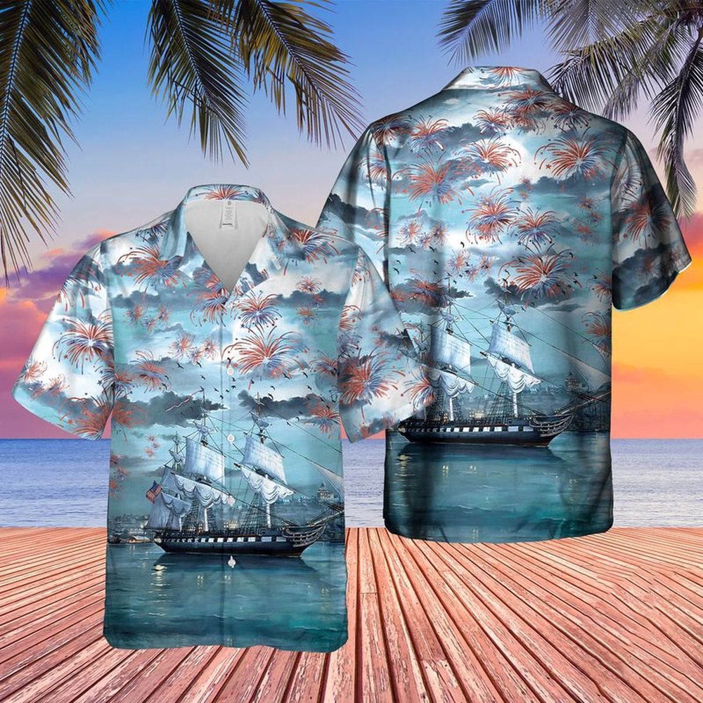 USS Constitution Independence Day Themed Hawaiian Shirt, 4th Of July Hawaiian Shirt, 4th Of July Shirt