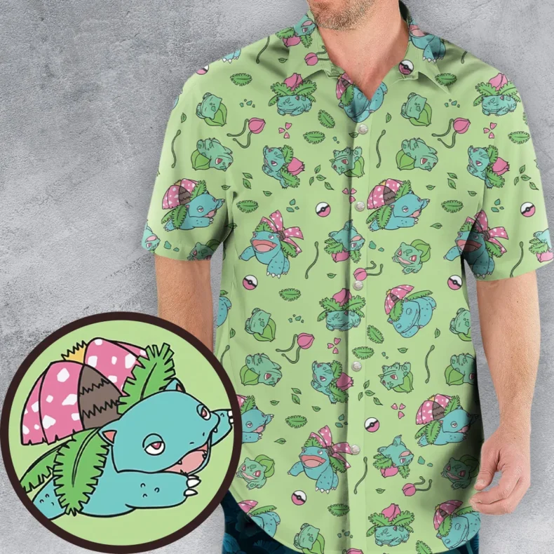 Venusaur Ivysaur and Bulbasaur Pokemon Hawaiian Shirt
