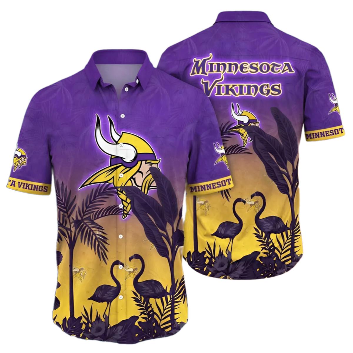 Vikings Hawaii Shirt Flamingo And Flower