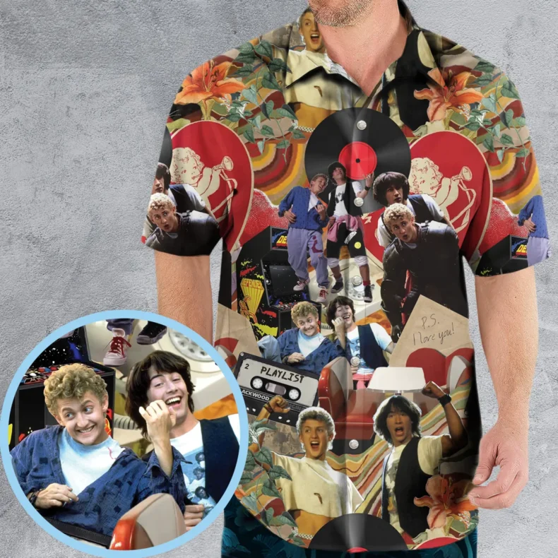 Vintage Collage Bill and Ted Hawaiian Shirt