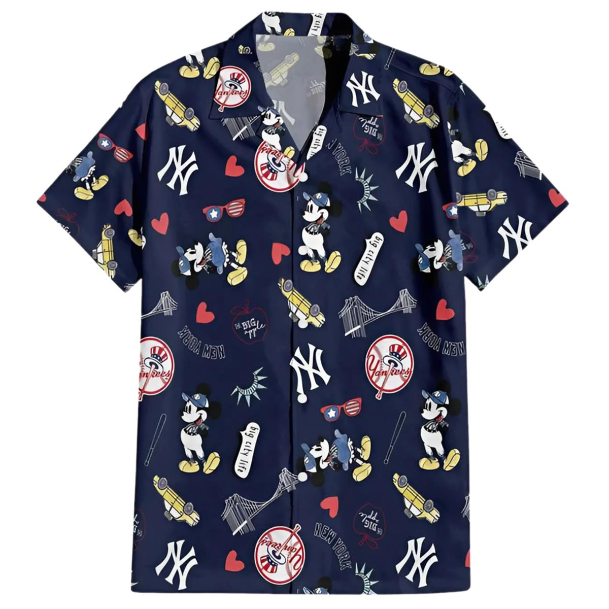Vintage Yankees Hawaiian Shirt With Mickey Mouse Logo Pattern