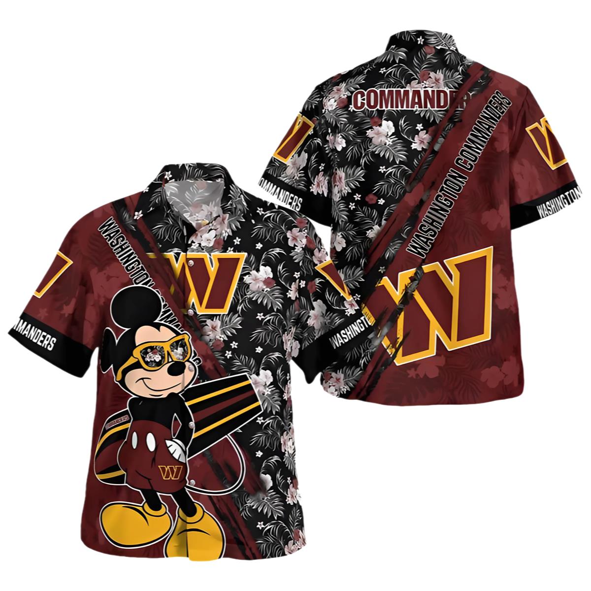 Washington Commanders Hawaiian Shirt Logo And Mickey Mouse