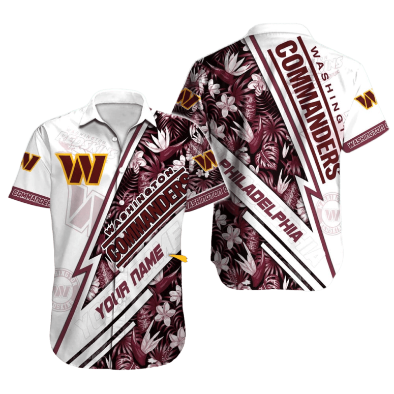 Washington Commanders Striped Flora Hawaiian Shirt