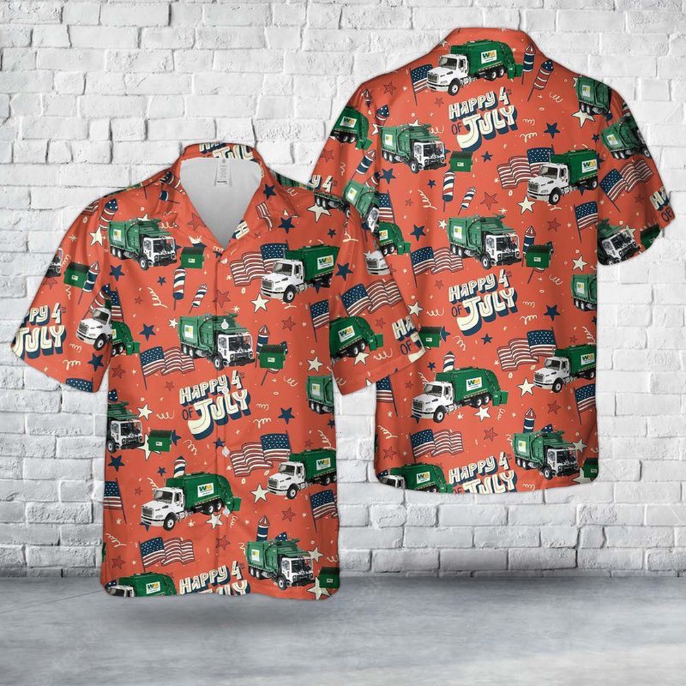 Waste Management Garbage Truck Hawaiian Shirt, 4th Of July Hawaiian Shirt, 4th Of July Shirt
