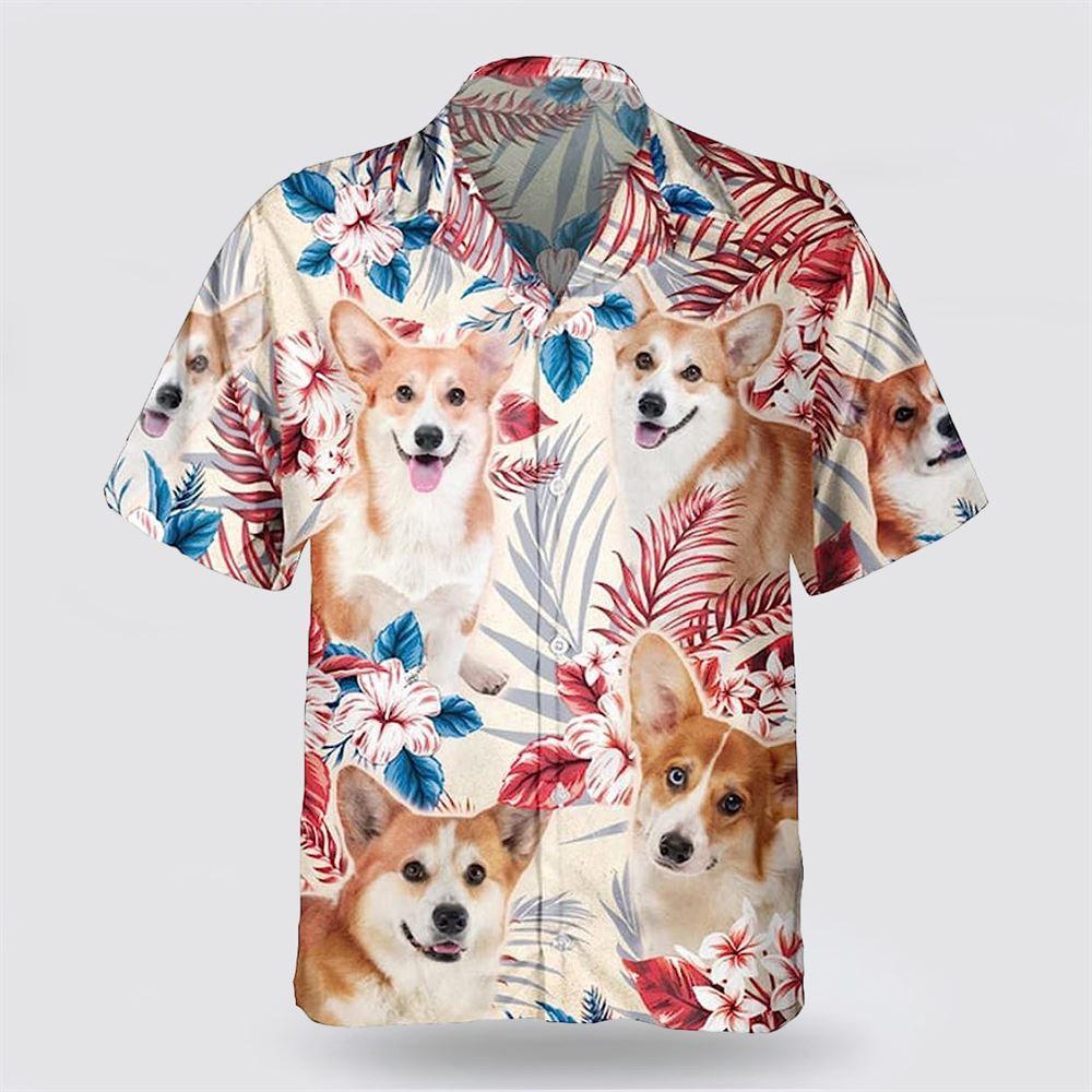Welsh Corgi On The Red Flower Tropic Background Hawaiian Shirt - Pet Lover Hawaiian Shirts