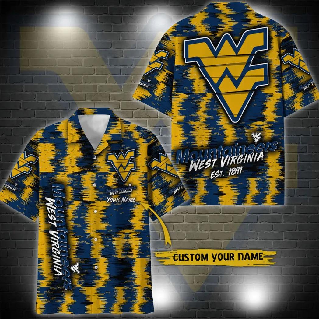 West Virginia Mountaineers Aloha Hawaiian Shirt Custom Your Name, NCAA Hawaiian Shirt