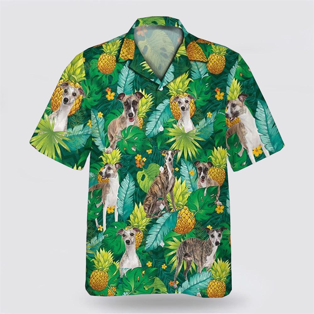 Whippet Dog Leaves Green Tropic Pattern Hawaiian Shirt - Gift For Dog Lover
