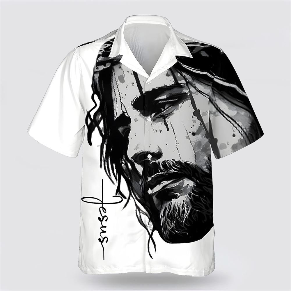 White And Black Jesus Face Hawaiian Shirt - Gifts For Christians