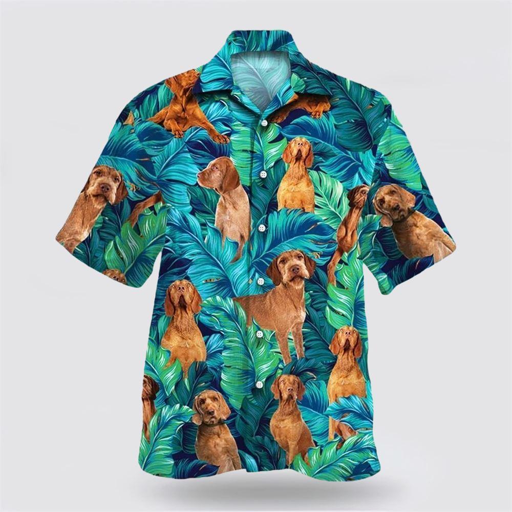 Wirehaired Vizsla Dog Leaves Tropic Pattern Hawaiian Shirt - Dog Lover Hawaiian Shirts