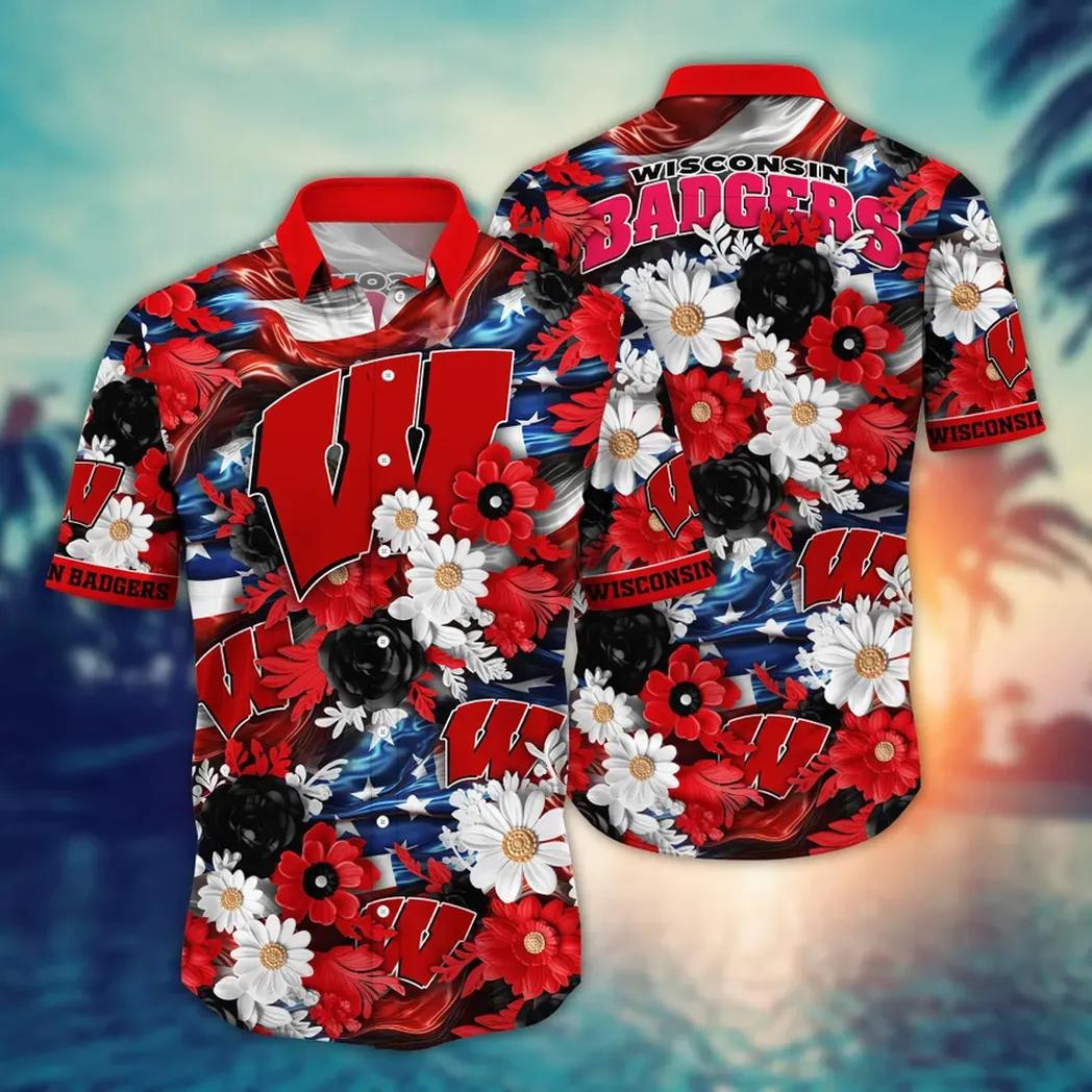 Wisconsin Badgers NCAA Aloha Hawaiian Shirt 1, NCAA Hawaiian Shirt