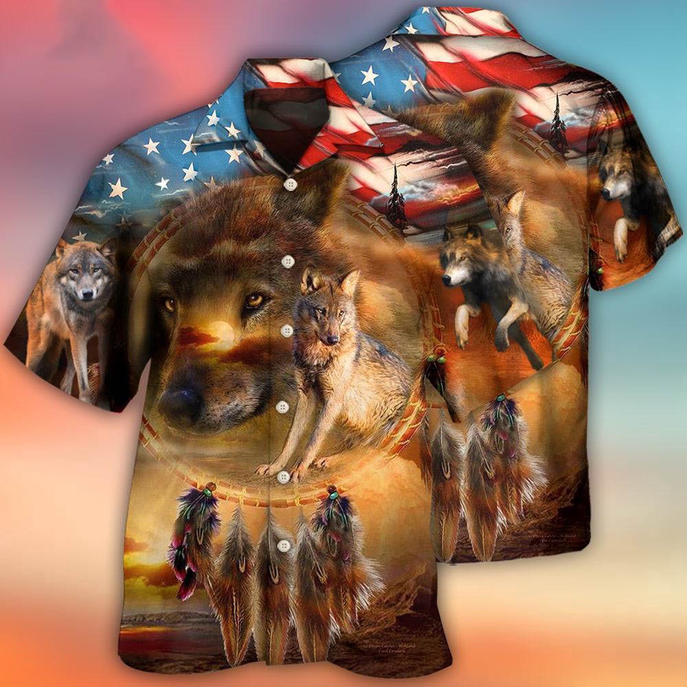Wolf Independence Day Dreamcatcher American Flag Hawaiian Shirt, 4th Of July Hawaiian Shirt, 4th Of July Shirt