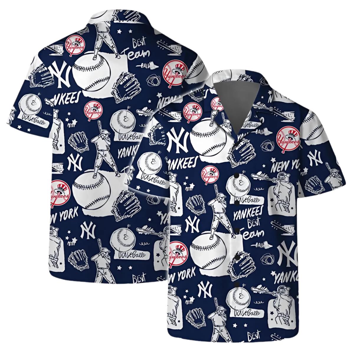 Yankees Hawaiian Shirt Baseball Sketch