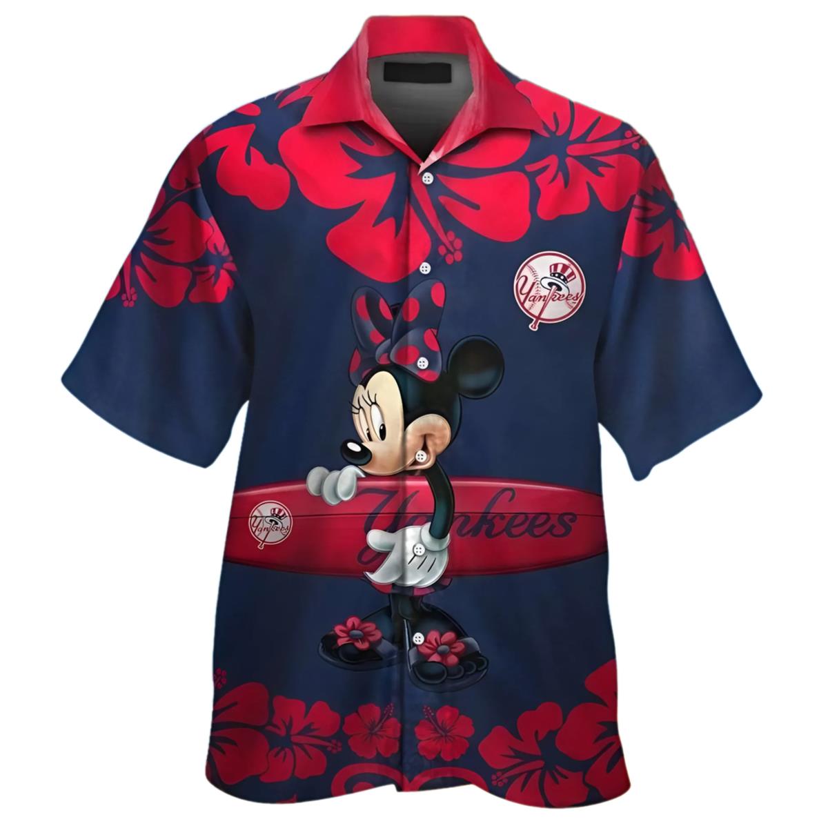 Yankees Hawaiian Shirt Day Mickey Mouse And Hibiscus Design