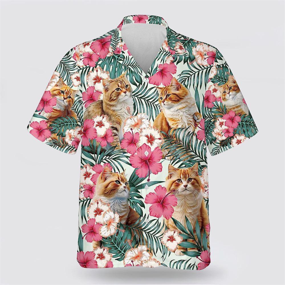 Yellow Cat With Pink Flower Tropic Pattern Hawaiin Shirt - Gifts For Pet Lover