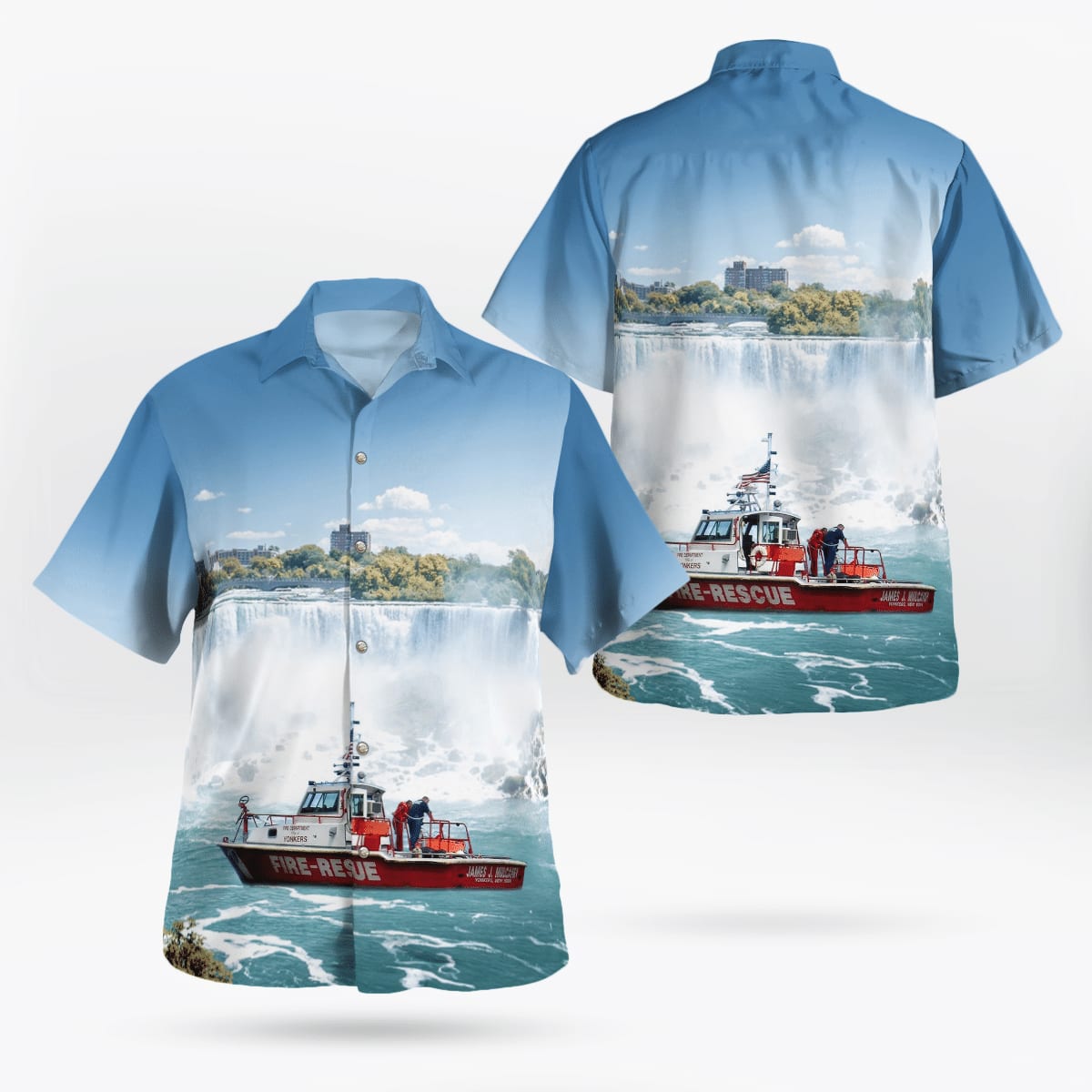 Yonkers Fire Department Fire-Rescue Boat, Yonkers, New York Hawaiian Shirt - Gifts For Firefighters In Yonkers, NY