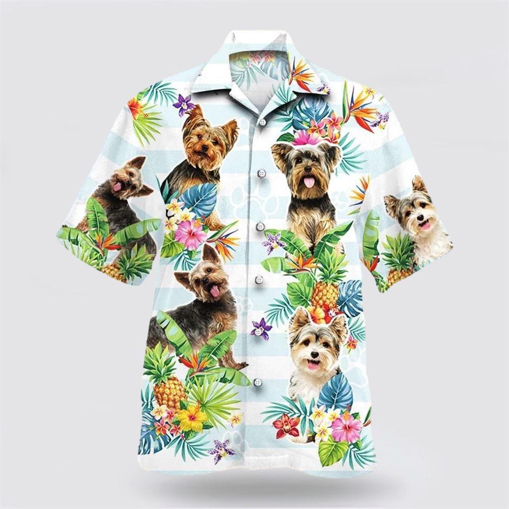 Yorkshire Terrier Dog Pineapple Flower Pattern Hawaiian Shirt - Dog Lover Hawaiian Shirts