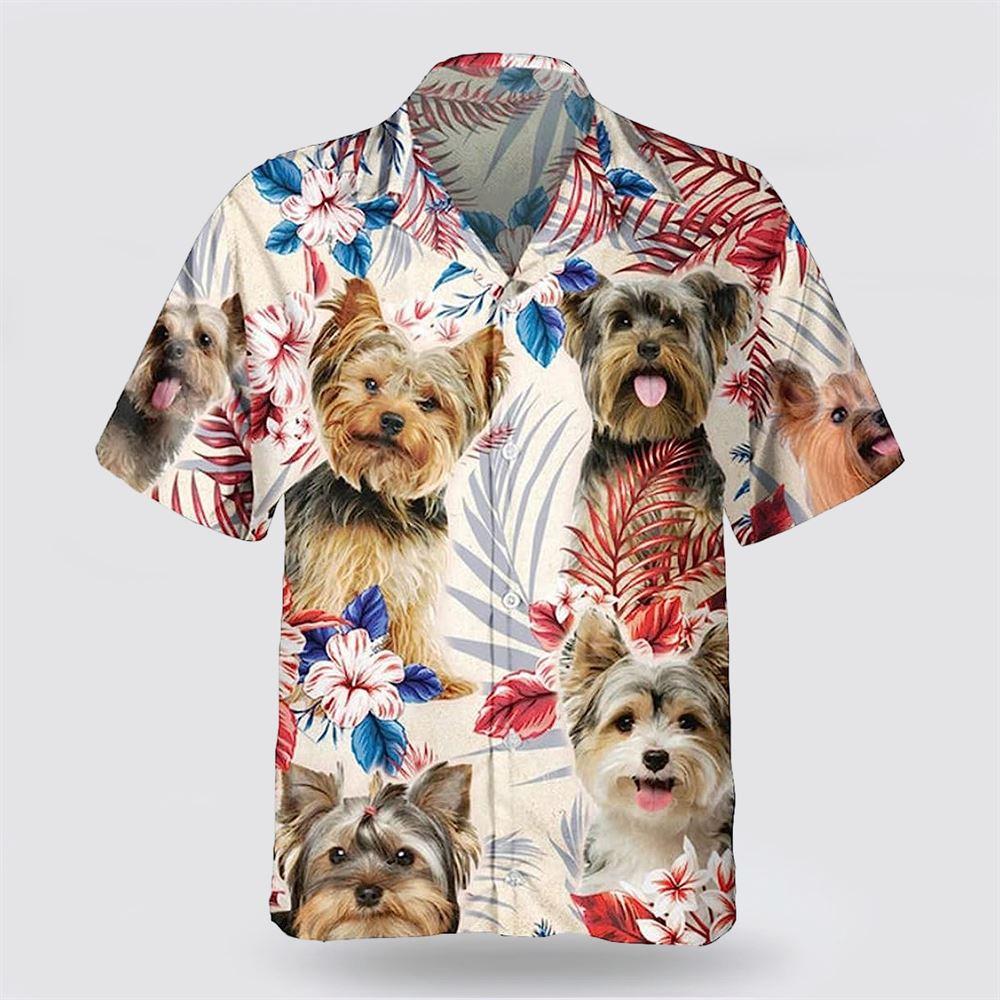 Yorkshire Terrier On The Red Flower Tropic Background Hawaiian Shirt - Pet Lover Hawaiian Shirts